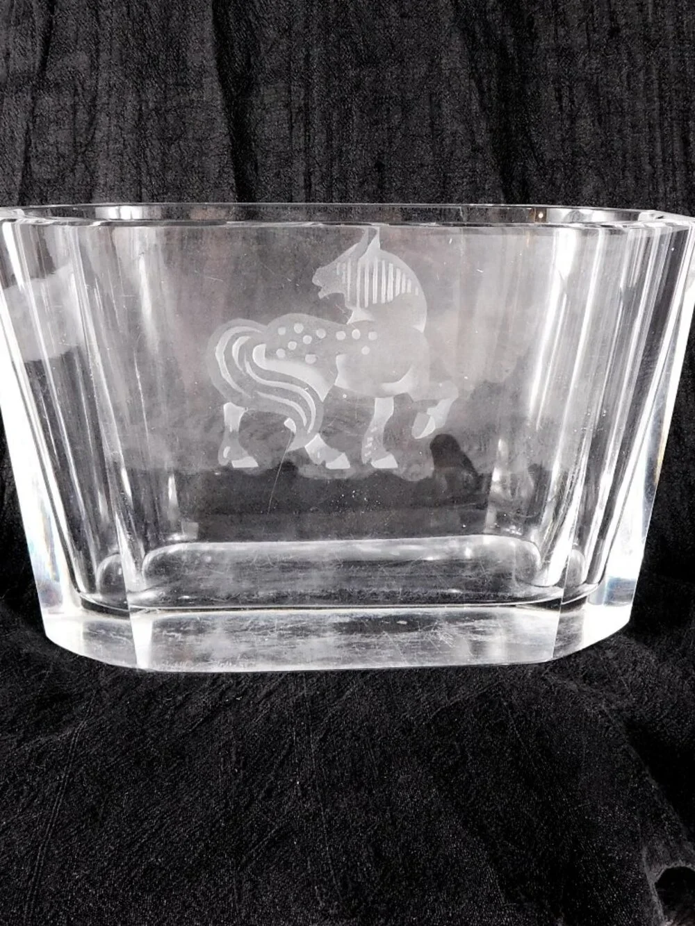 Heavy Cut Crystal Vase with Horse Design # 27451